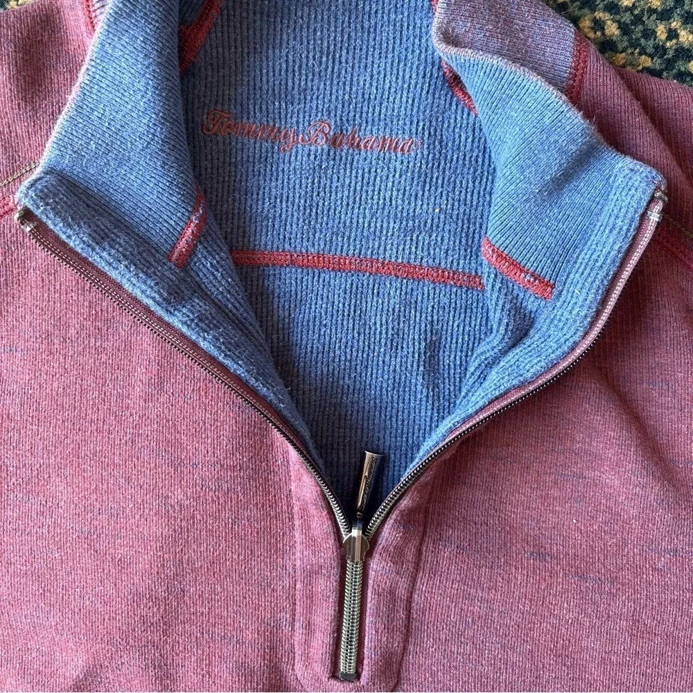 Tommy Bahama 1/4th Zip Pullover Mens XL Burgundy Heathered Knit Sweater‎ Coastal